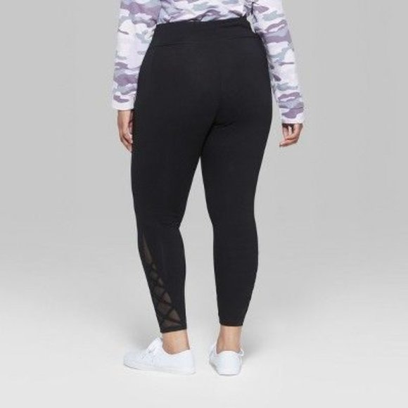 High Waisted Black Leggings with Strappy Mesh Leg - Picture 5 of 5